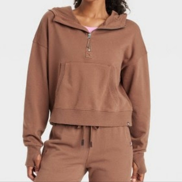 JoyLab Target Sweatshirt French Terry 1/2 Zip Hooded Pullover Mocha Brown XL - Picture 1 of 9